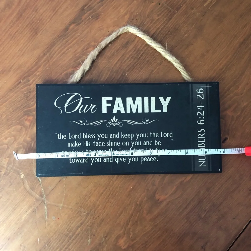 Our Family Inspirational Wall Plaque Christian Scripture Farmhouse- Black